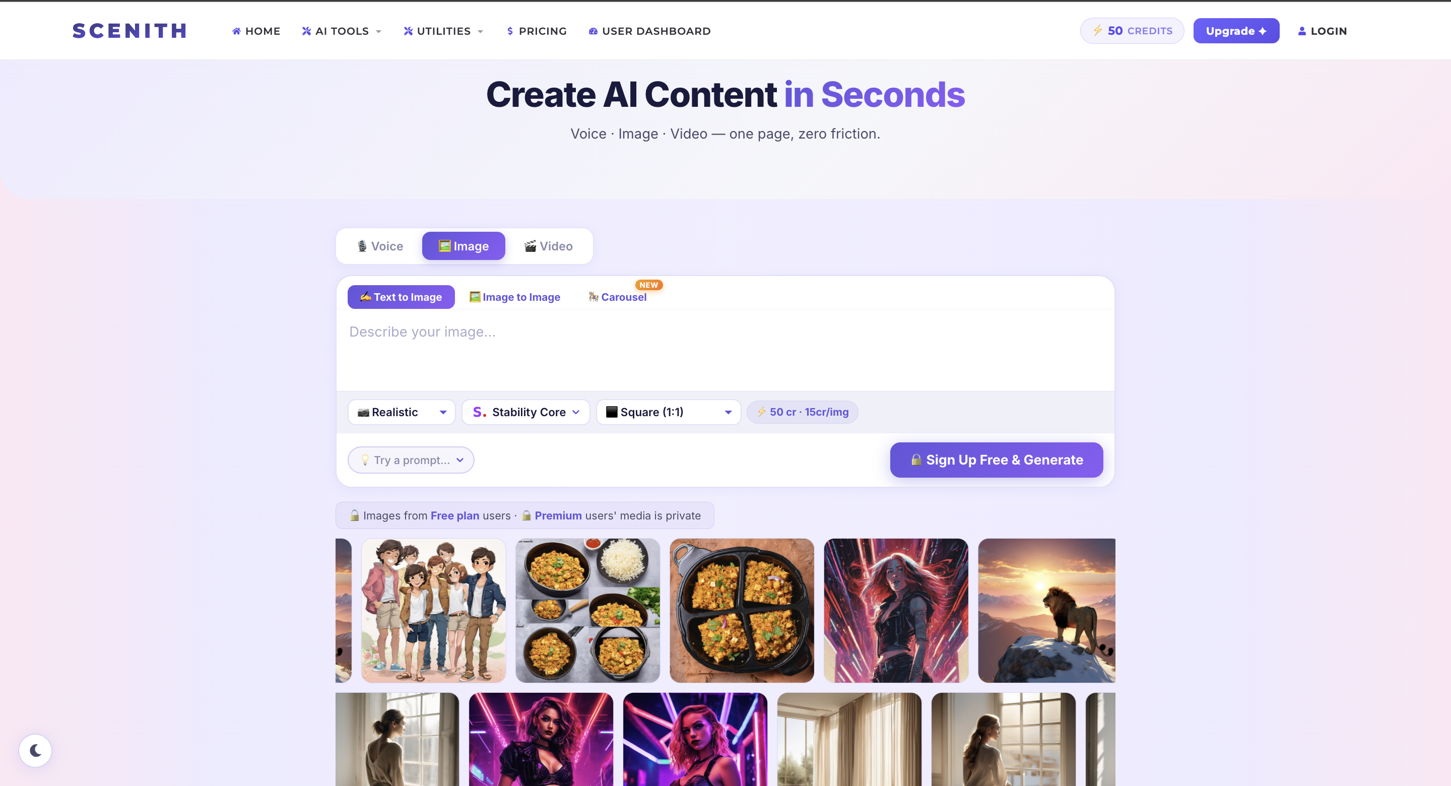 Scenith AI Video Generator Platform — Create Realistic AI Videos with Veo 3.1, Kling 3.0 Pro, Runway Gen-4.5 and more