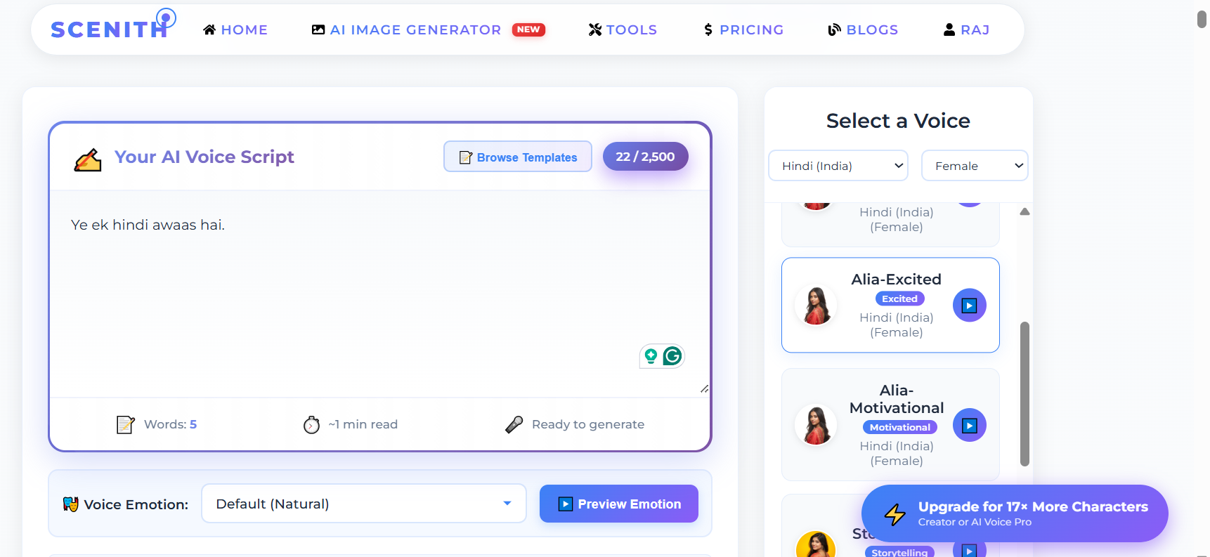 YouTube Text to Speech Generator showing script to voiceover conversion for video creators