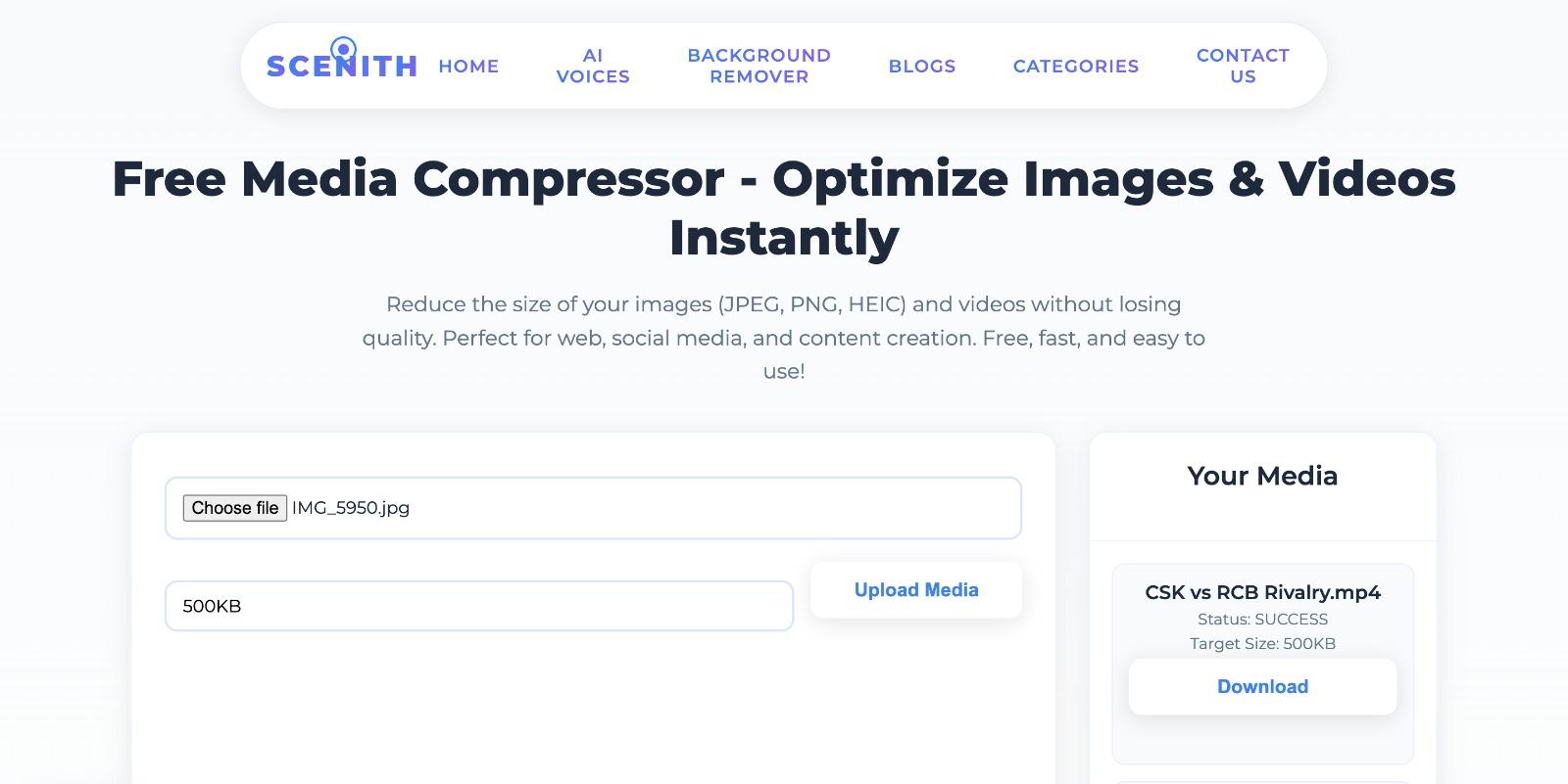 Media compression example - images and videos optimized for web