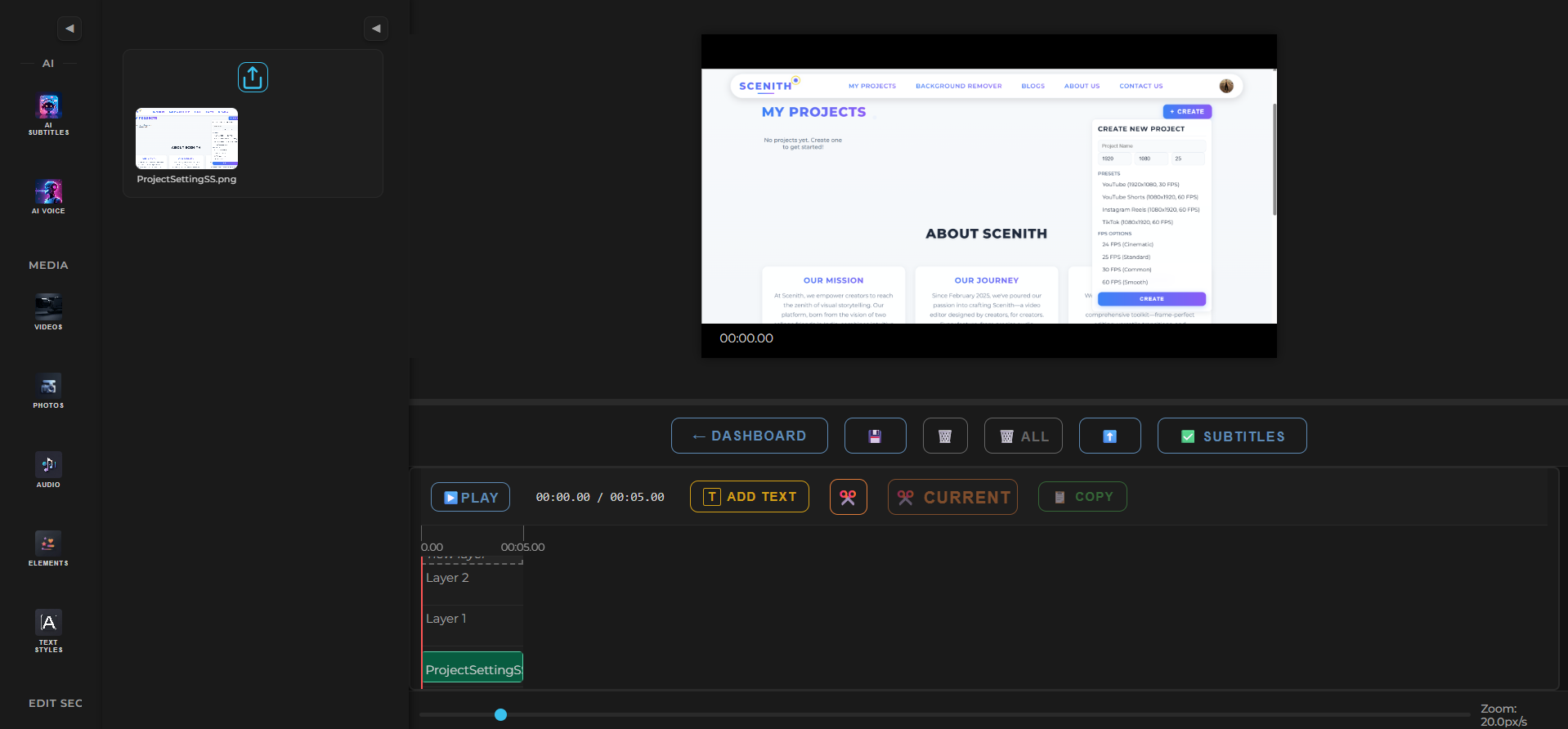 Scenith Timeline with Added Media