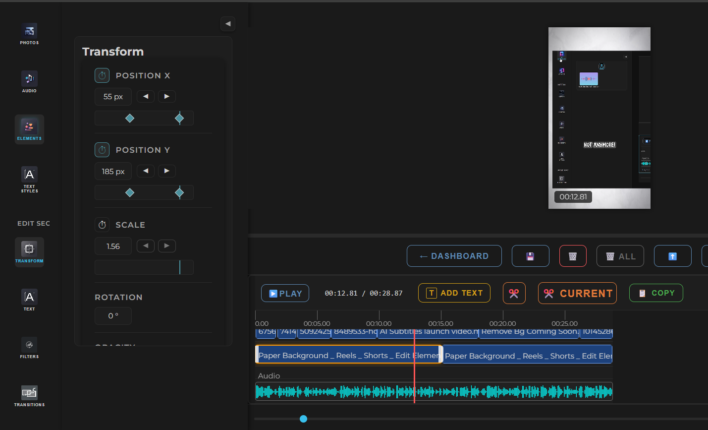 Scenith Keyframe Interface Showing Bounce Animation Setup