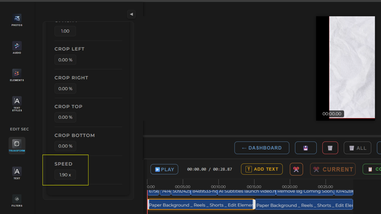 Scenith Keyframe Interface Showing Speed Ramping Setup
